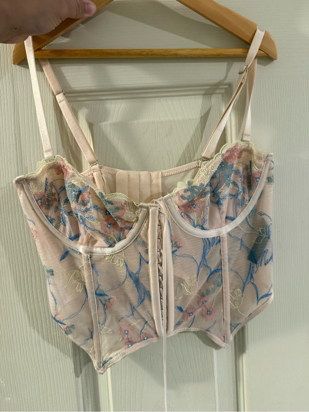 Urban Outfitters Pale Pink Embroidered Lace Bustier Top